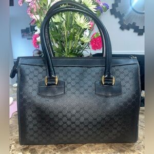 Gucci Vintage Black Monogram PVC Leather Bag